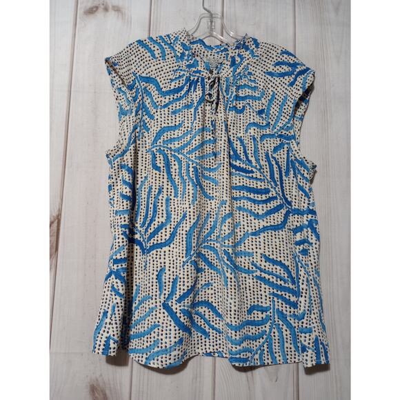Nic+Zoe Blouse Womens 2XL Blue White Abstract Leaf Print Cap Sleeve Top‎ XXL - Picture 1 of 8